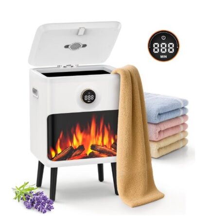 22L 3D Flame Towel Warmer, Fast Heating Electric Towel Heater with Timer for Bathroom Spa